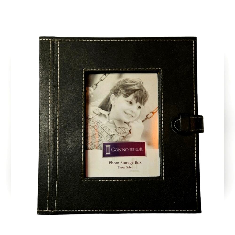 NWT Connoisseur Photo Storage Box, black, holds 4x6 photo in frame, strap